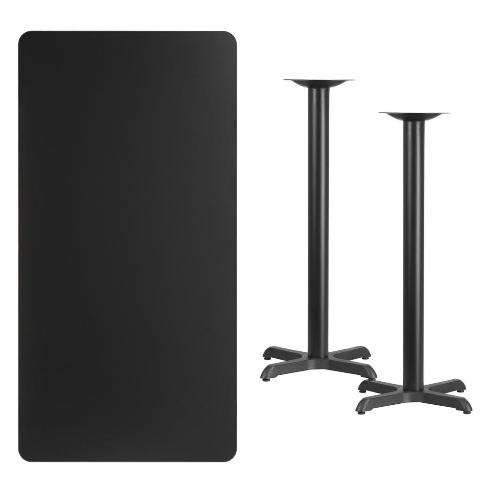 30'' x 60'' Rectangular Black Table Top with 22'' x 22'' Bar Height Table Bases - Flash Furniture