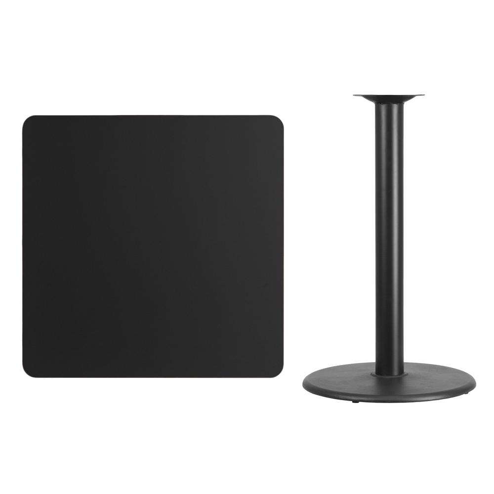 36'' Square Black Laminate Table Top with 24'' Round Bar Height Table Base - Flash Furniture