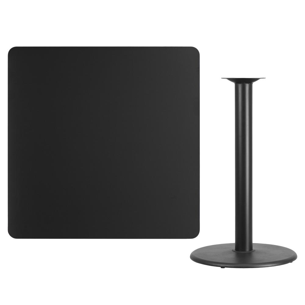 42'' Square Black Laminate Table Top with 24'' Round Bar Height Table Base - Flash Furniture