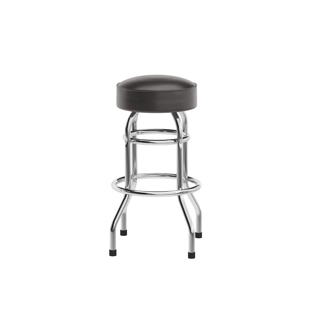Bruno Double Ring Chrome Barstool with Dark Brown Seat - Flash Furniture