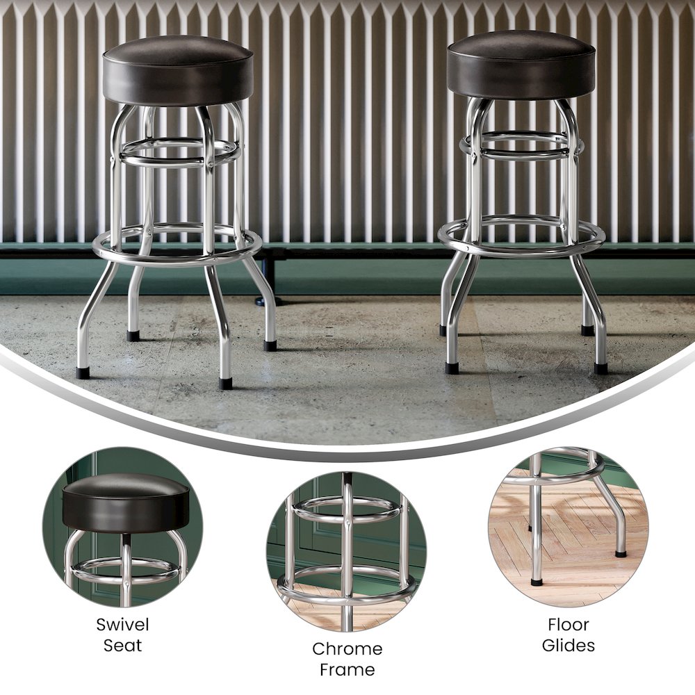 Bruno Double Ring Chrome Barstool with Dark Brown Seat - Flash Furniture