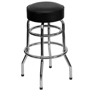 Double Ring Chrome Barstool with Black Seat - Flash Furniture