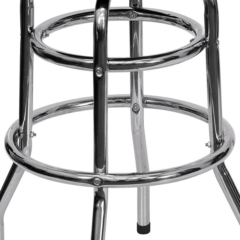 Double Ring Chrome Barstool with Black Seat - Flash Furniture