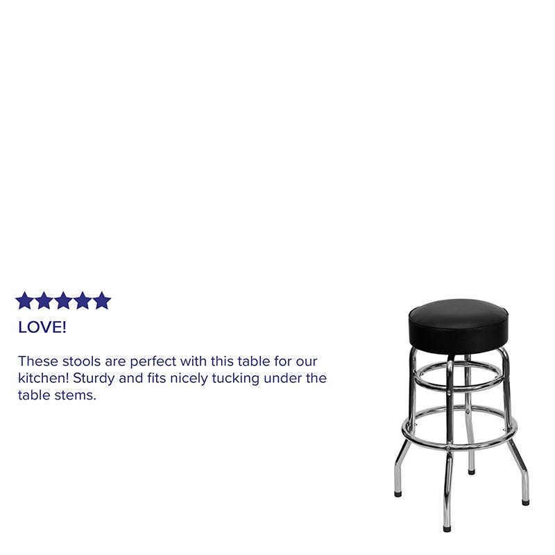 Double Ring Chrome Barstool with Black Seat - Flash Furniture