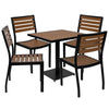 Outdoor Patio Bistro Dining Table Set with 4 Chairs and Faux Teak Poly Slats - Flash Furniture