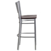 Silver Slat Back Metal Restaurant Barstool - Mahogany Wood Seat - Flash Furniture