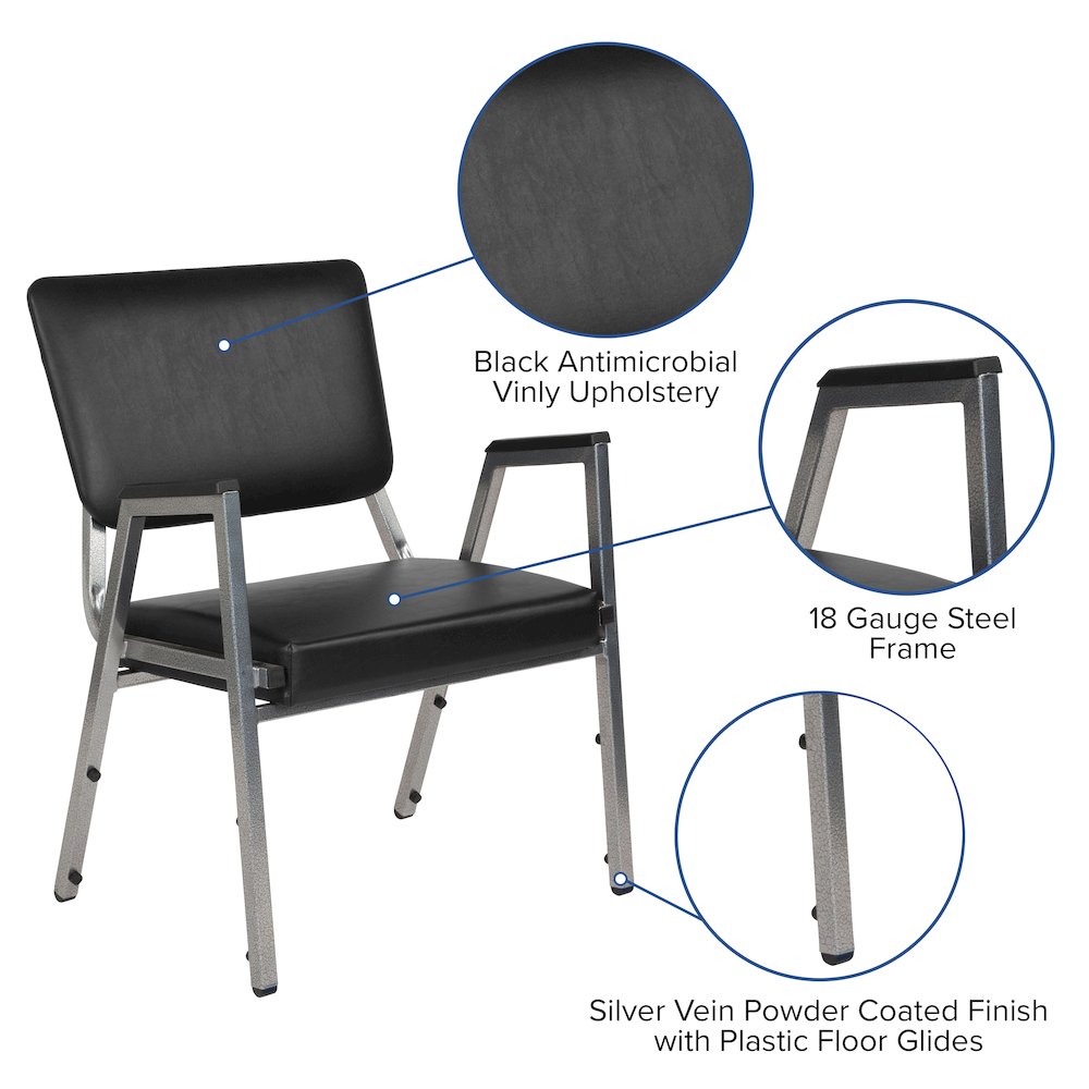 1000 lb. Rated Black Medical Reception Arm Chair with 3/4 Panel Back - Flash Furniture