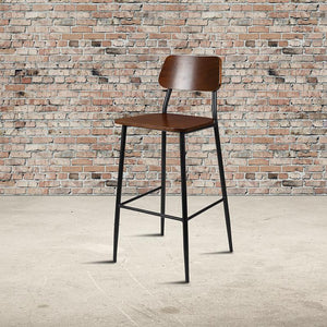 Industrial Barstool with Gunmetal Steel Frame and Rustic Wood Seat - Flash Furniture