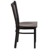Black Vertical Back Metal Restaurant Chair - Walnut Wood Seat - Flash Furniture