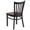 Black Vertical Back Metal Restaurant Chair - Walnut Wood Seat - Flash Furniture
