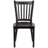 Black Vertical Back Metal Restaurant Chair - Walnut Wood Seat - Flash Furniture