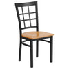 Black Window Back Metal Restaurant Chair - Natural Wood Seat - Flash Furniture