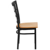 Black Window Back Metal Restaurant Chair - Natural Wood Seat - Flash Furniture