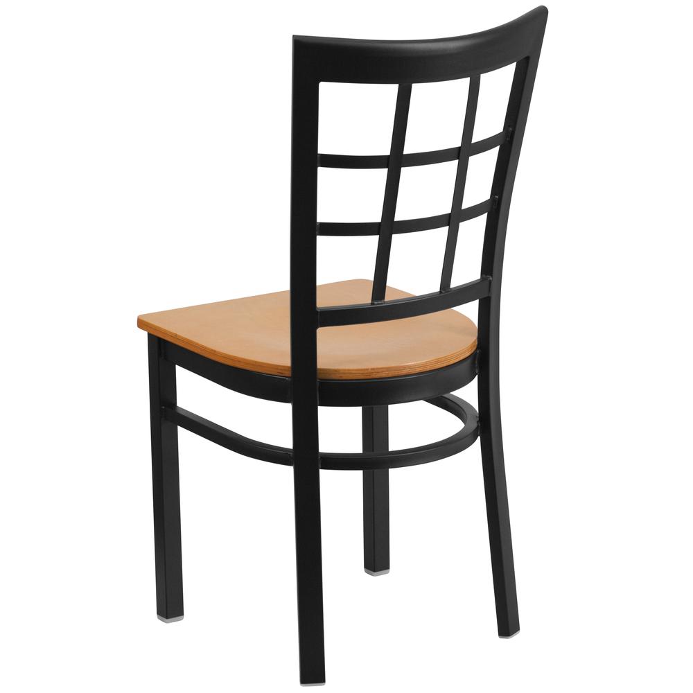 Black Window Back Metal Restaurant Chair - Natural Wood Seat - Flash Furniture