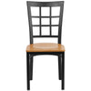 Black Window Back Metal Restaurant Chair - Natural Wood Seat - Flash Furniture