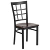 Black Window Back Metal Restaurant Chair - Walnut Wood Seat - Flash Furniture