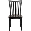 Black School House Back Metal Restaurant Chair - Walnut Wood Seat - Flash Furniture