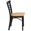 Black Three-Slat Ladder Back Metal Restaurant Chair - Natural Wood Seat - Flash Furniture
