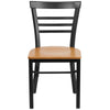 Black Three-Slat Ladder Back Metal Restaurant Chair - Natural Wood Seat - Flash Furniture