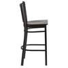 Black Vertical Back Metal Restaurant Barstool - Walnut Wood Seat - Flash Furniture
