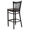 Black Vertical Back Metal Restaurant Barstool - Walnut Wood Seat - Flash Furniture