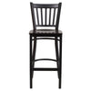 Black Vertical Back Metal Restaurant Barstool - Walnut Wood Seat - Flash Furniture