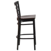 Black Window Back Metal Restaurant Barstool - Walnut Wood Seat - Flash Furniture