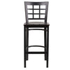 Black Window Back Metal Restaurant Barstool - Walnut Wood Seat - Flash Furniture