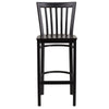Black School House Back Metal Restaurant Barstool - Walnut Wood Seat - Flash Furniture