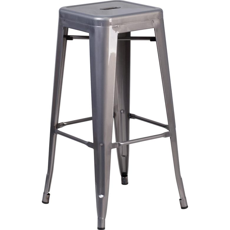 30'' High Backless Clear Coated Metal Indoor Barstool with Square Seat - Flash Furniture
