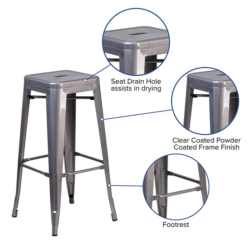 30'' High Backless Clear Coated Metal Indoor Barstool with Square Seat - Flash Furniture