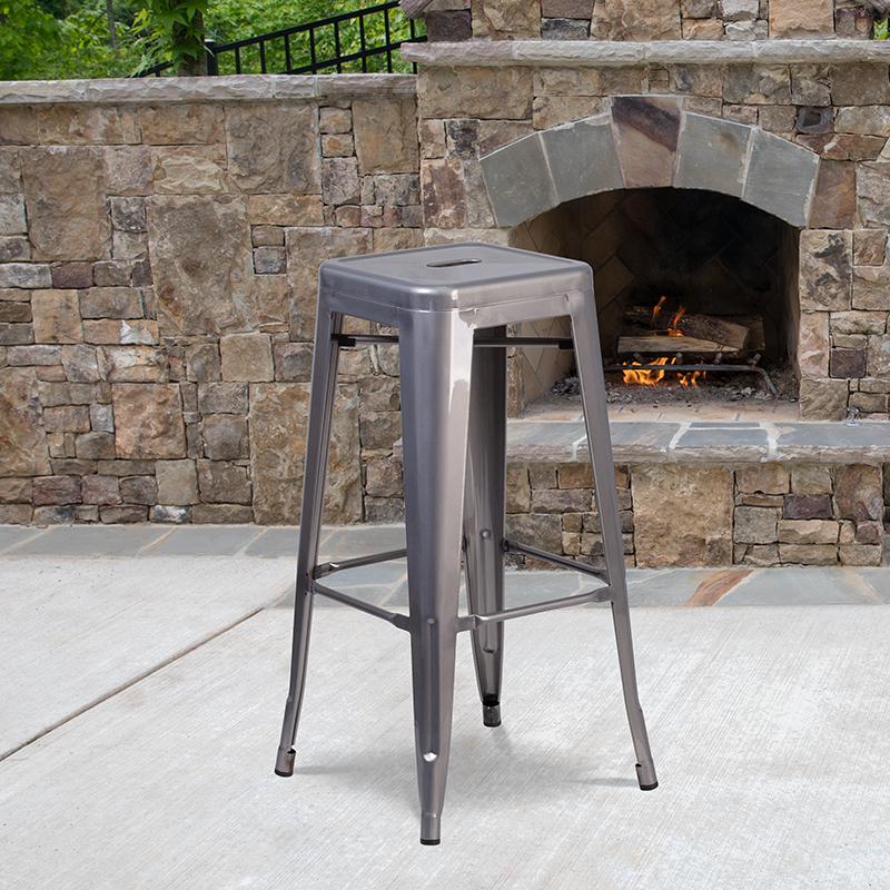 30'' High Backless Clear Coated Metal Indoor Barstool with Square Seat - Flash Furniture