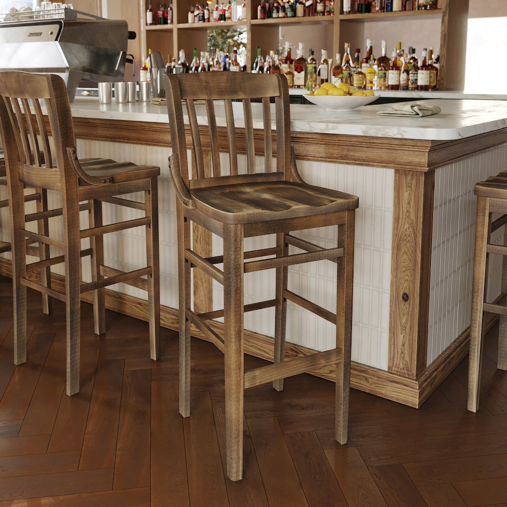 HERCULES School House Back Antique Copper Wood Restaurant Barstool - Flash Furniture