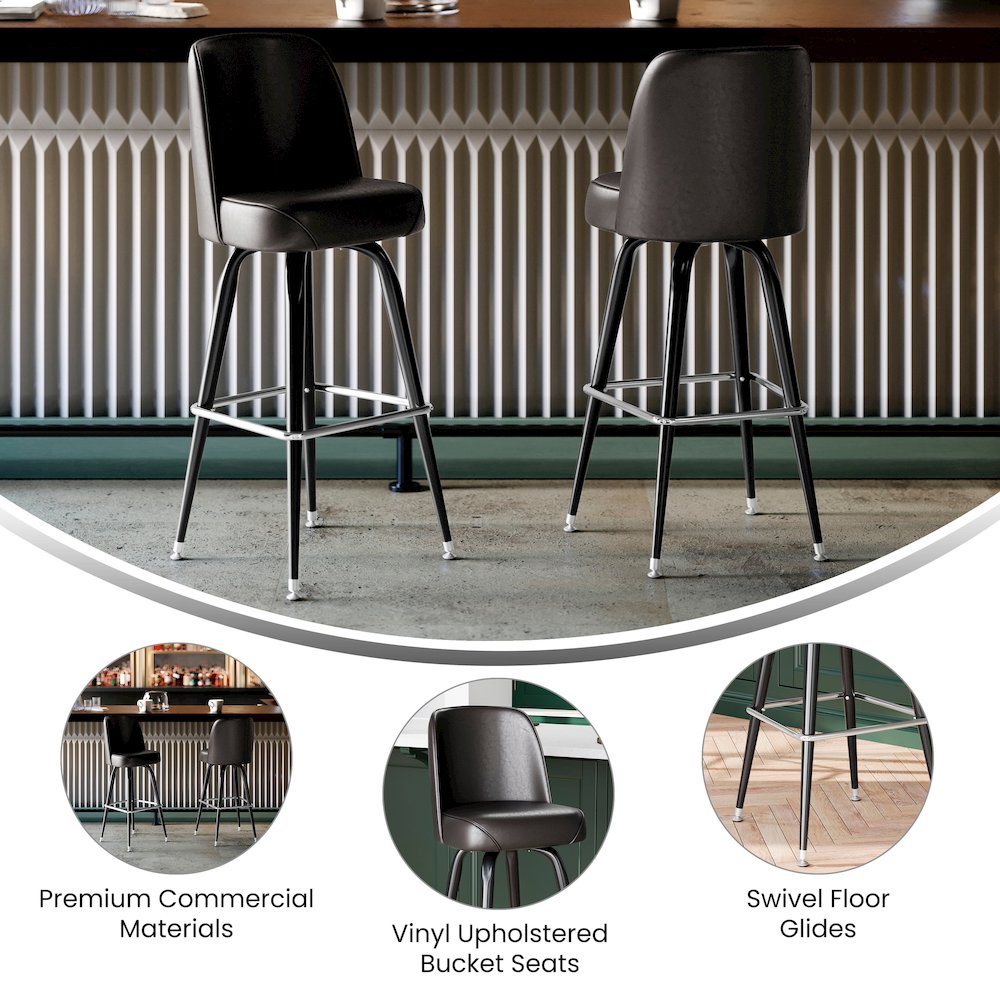 James Commercial Grade Metal Barstool with Dark Brown Swivel Bucket Seat - Flash Furniture