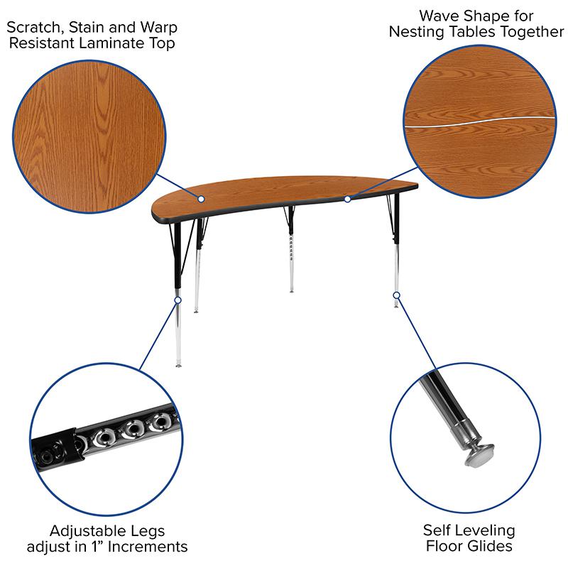 86'' Oval Wave Activity Table Set with 18'' Student Stack Chairs, Oak/Black - Flash Furniture