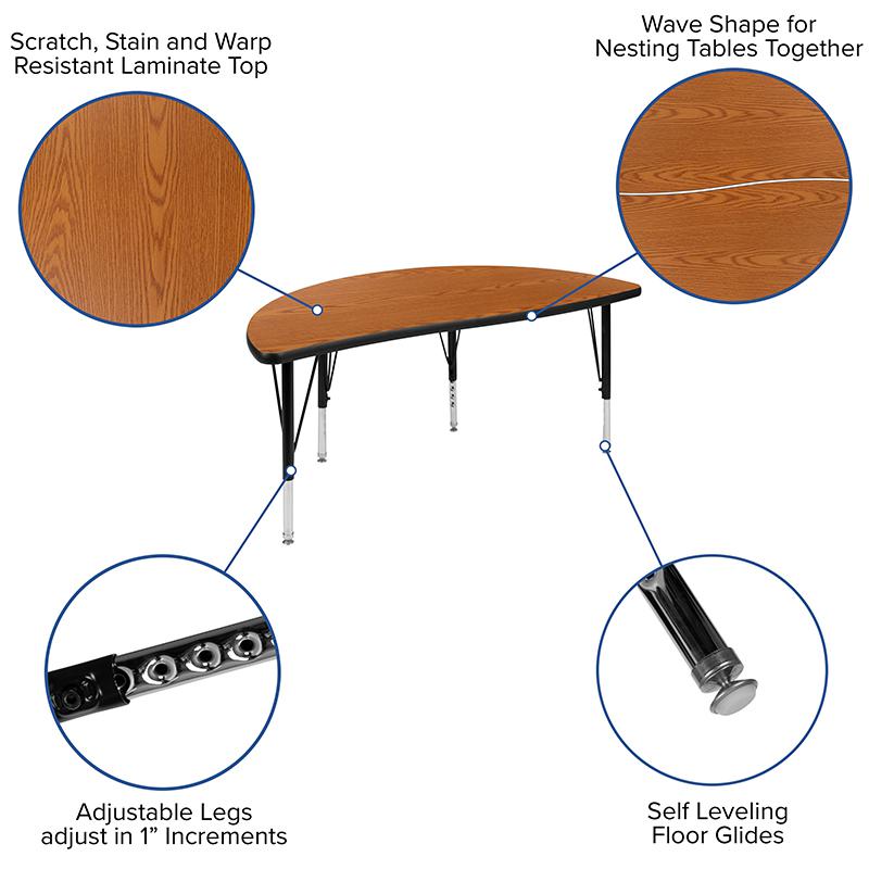 2 Piece 76'' Wave Oak Thermal Activity Table Set - Height Adjustable Short Legs - Flash Furniture