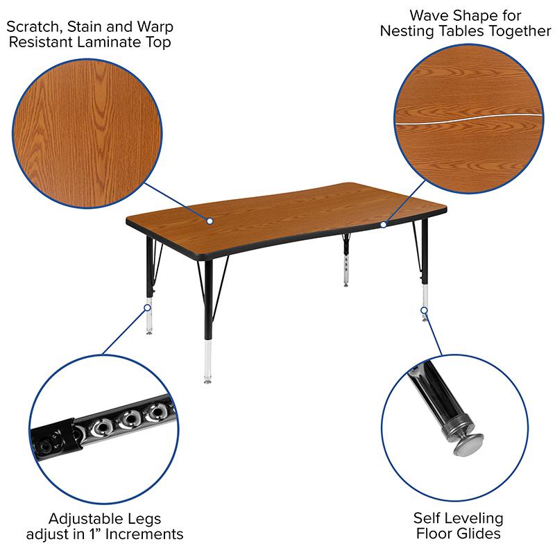 2 Piece 76'' Wave Oak Thermal Activity Table Set - Height Adjustable Short Legs - Flash Furniture
