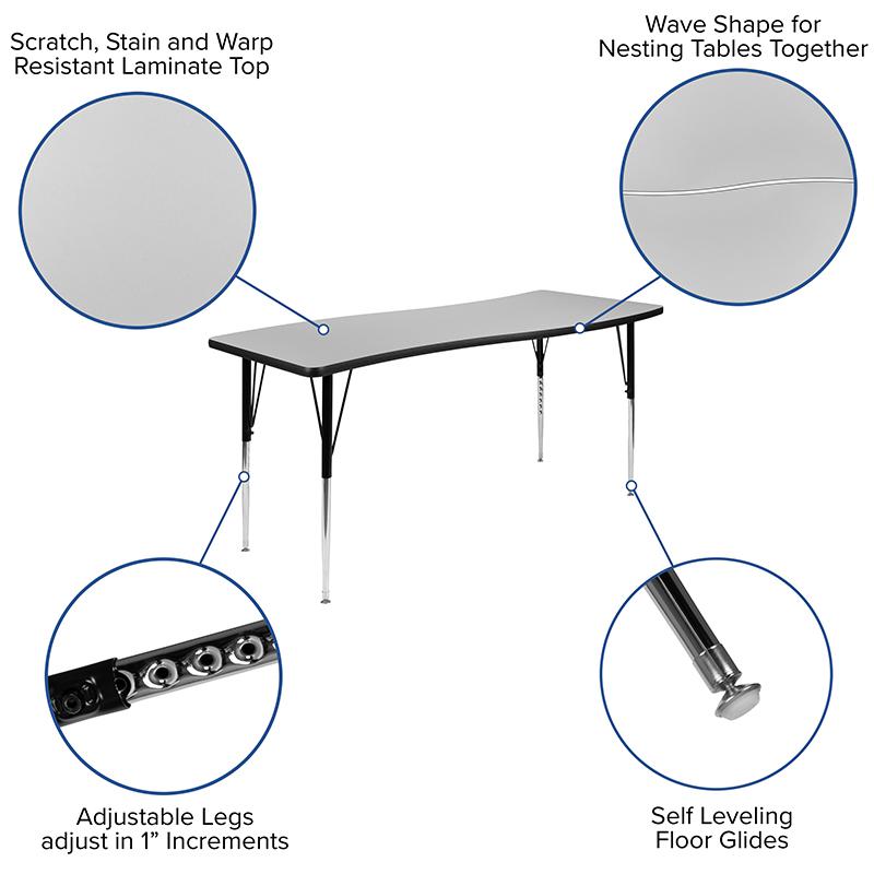 2 Piece 86'' Wave Grey Thermal Activity Table Set - Standard Height Legs - Flash Furniture