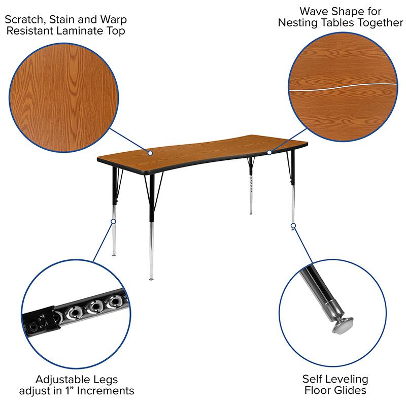 2 Piece 86'' Wave Oak Thermal Activity Table Set - Standard Height Legs - Flash Furniture