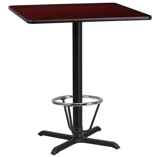 36'' Mahogany Table Top with 30'' x 30'' Bar Height Table Base and Foot Ring - Flash Furniture