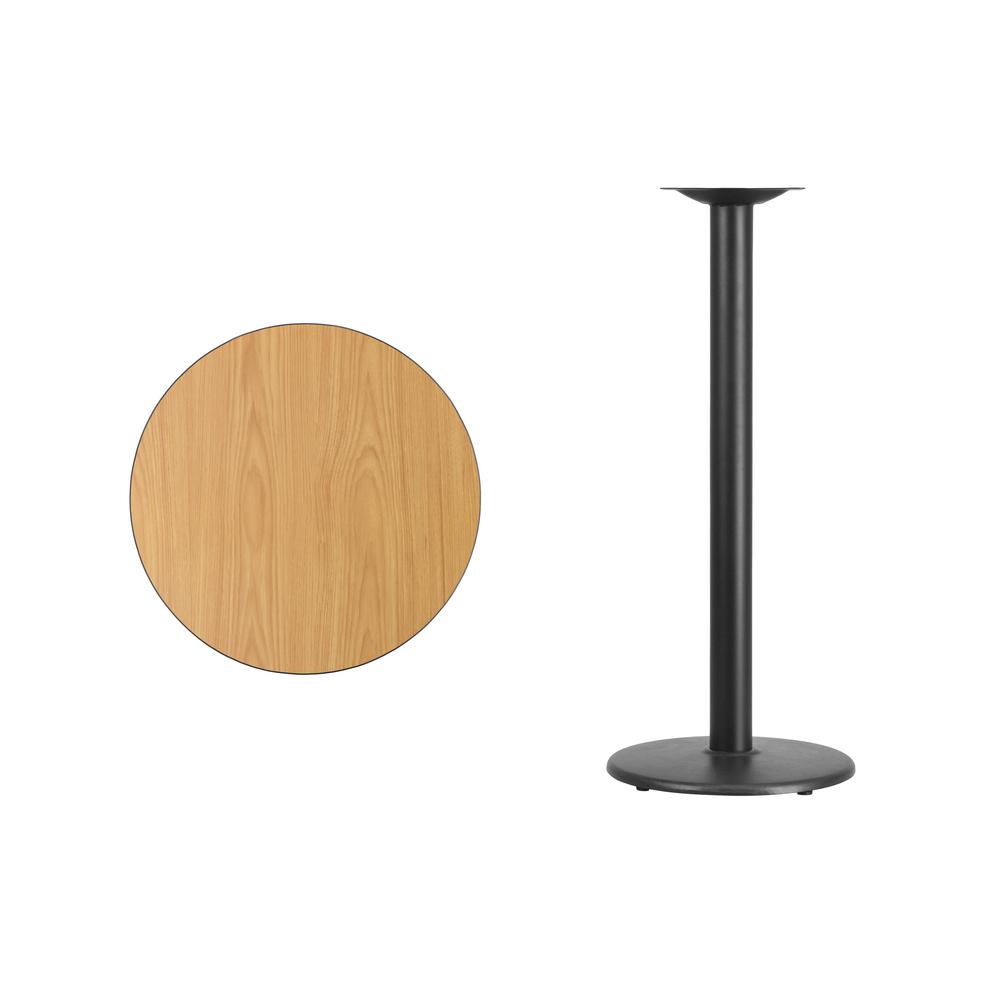 24'' Round Natural Laminate Table Top with 18'' Round Bar Height Table Base - Flash Furniture