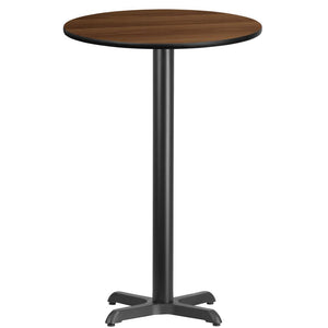24'' Round Walnut Laminate Table Top with 22'' x 22'' Bar Height Table Base - Flash Furniture
