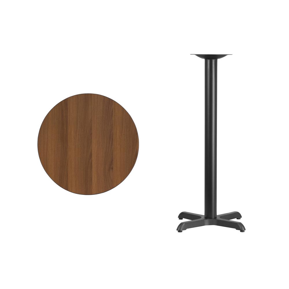 24'' Round Walnut Laminate Table Top with 22'' x 22'' Bar Height Table Base - Flash Furniture