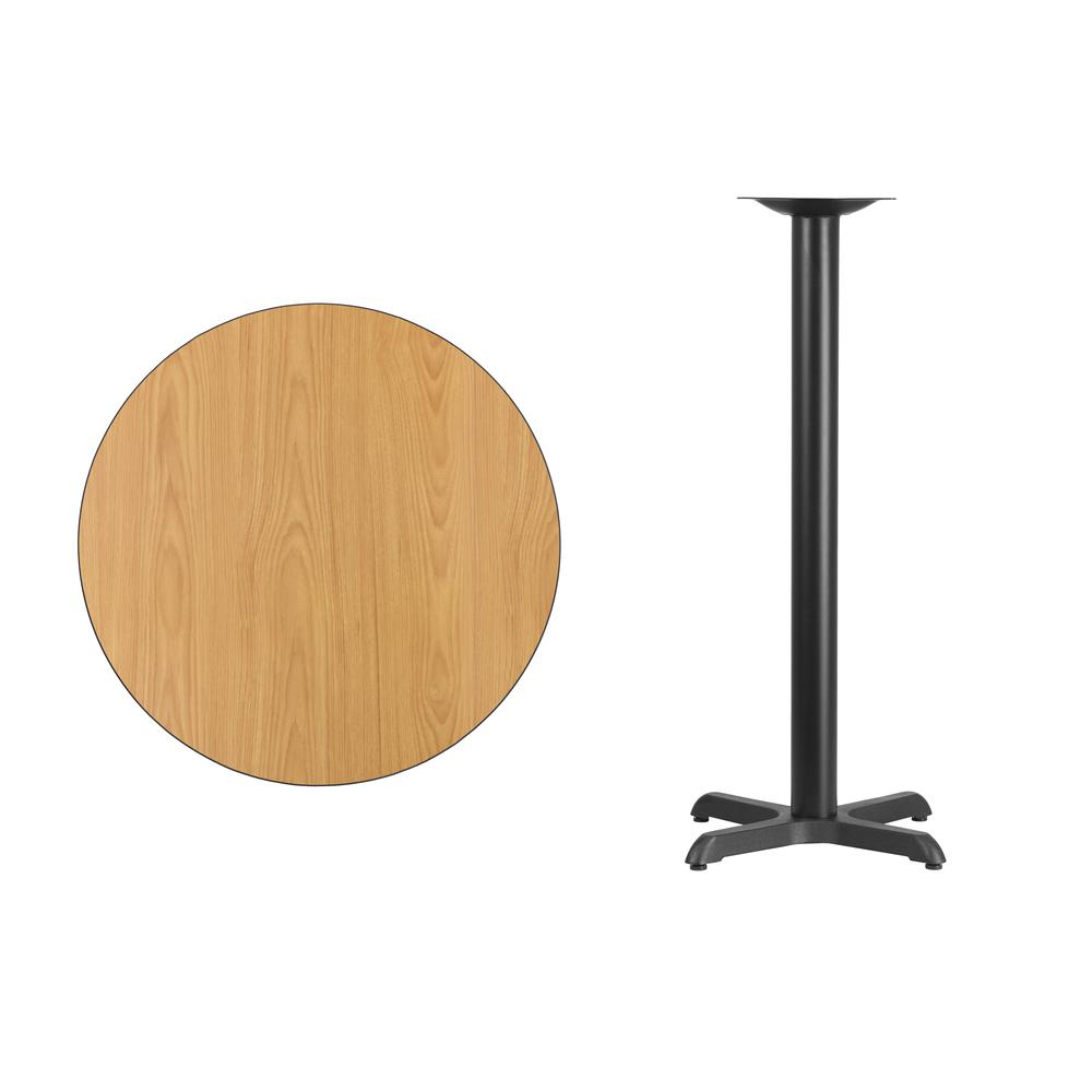 30'' Round Natural Laminate Table Top with 22'' x 22'' Bar Height Table Base - Flash Furniture