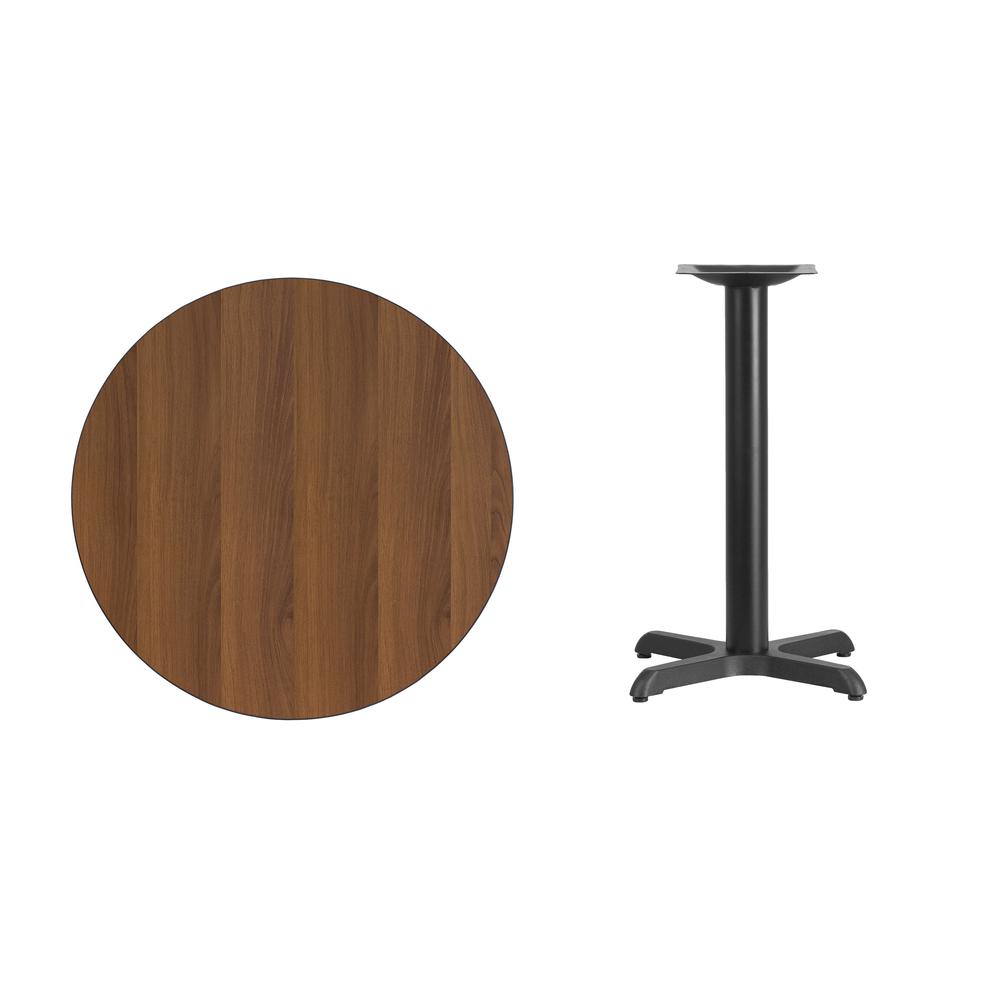 30'' Round Walnut Laminate Table Top with 22'' x 22'' Table Height Base - Flash Furniture