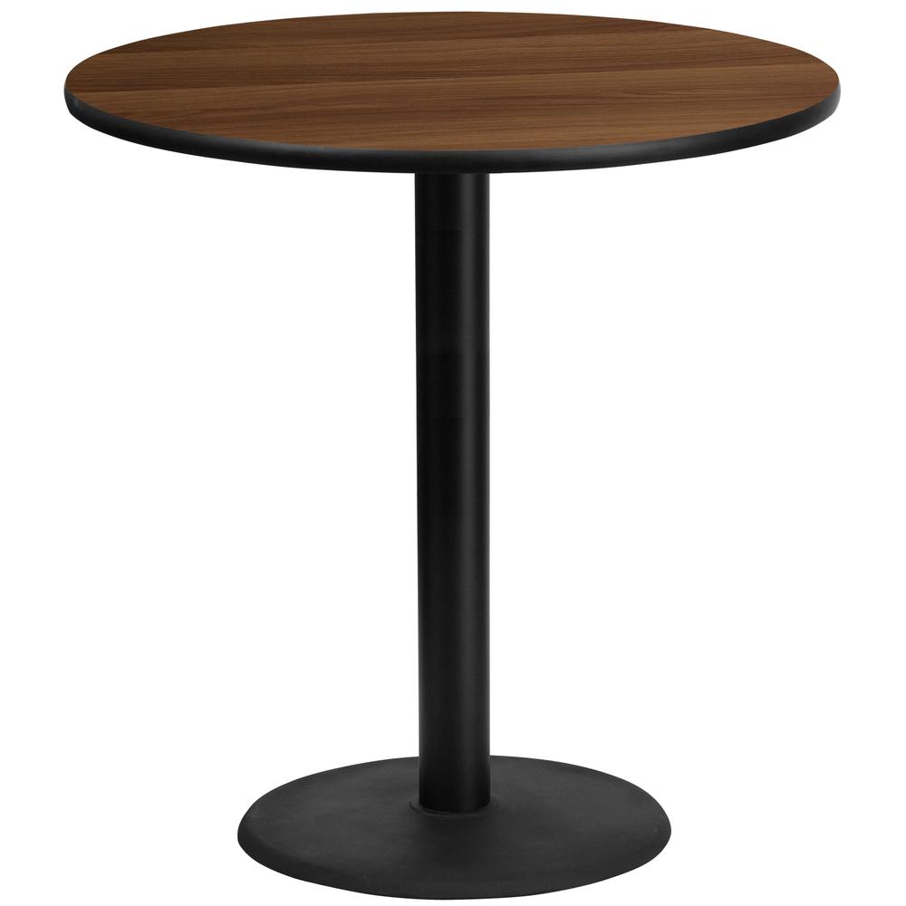 42'' Round Walnut Laminate Table Top with 24'' Round Bar Height Table Base - Flash Furniture