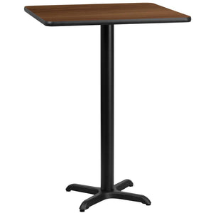 24'' Square Walnut Laminate Table Top with 22'' x 22'' Bar Height Table Base - Flash Furniture