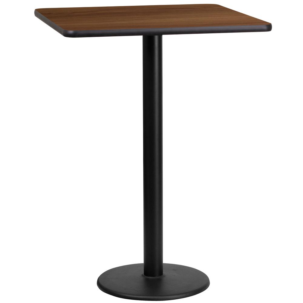 24'' Square Walnut Laminate Table Top with 18'' Round Bar Height Table Base - Flash Furniture