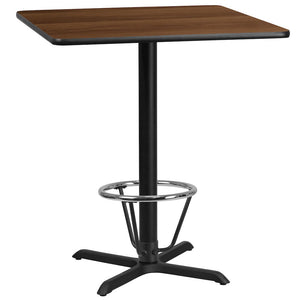 36'' Walnut Table Top with 30'' x 30'' Bar Height Table Base and Foot Ring - Flash Furniture