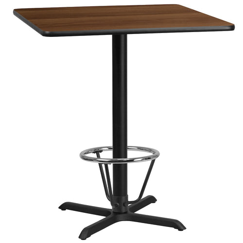 36'' Walnut Table Top with 30'' x 30'' Bar Height Table Base and Foot Ring - Flash Furniture